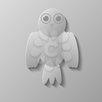 Stylized Grey Owl Bird Isolated on Grey Background