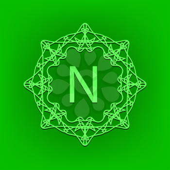 Simple  Monogram N Design Template on Green  Background
