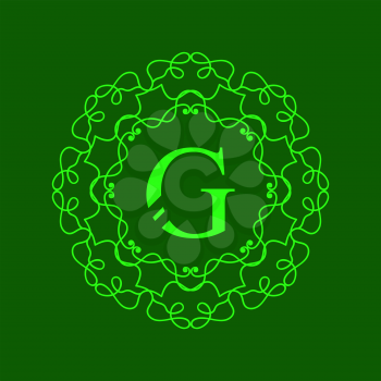 Simple  Monogram G Design Template on Green  Background