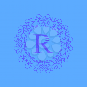 Simple  Monogram R Design Template on Blue  Background