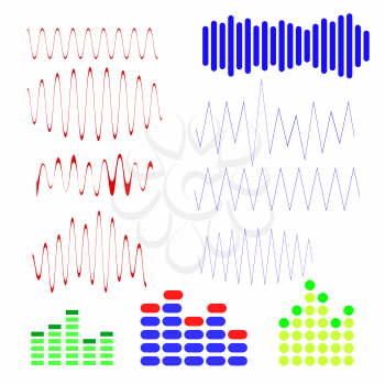 Set of Music Sound Wave Icons  Isolated on White Background