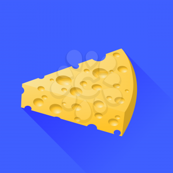 Piece of Cheese Isolated on Blue Background
