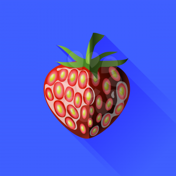 Strawberry Icon Isolated on Blue Background. Long Shadow
