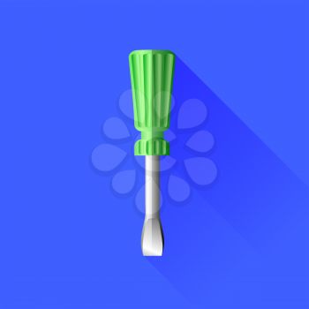 Green Screwdriver Icon Isolated on Blue Background