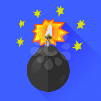 Bomb Icon Isolated on Blue Background. Long Shadow