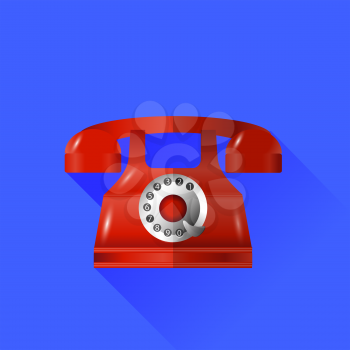 Vector Old Classic Red Phone Icon Isolated on Blue Background
