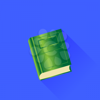 Green Book Isolated on Blue Background. Long Shadow.