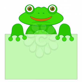 Green Frog Holding a Sheet of Paper on White Background
