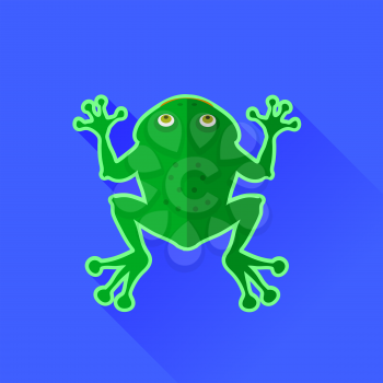 Green Frog Icon Isolated on Blue Background