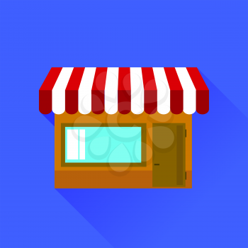 Store Icon Isolated on Blue Background. Long Shadow
