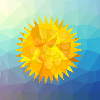 Yellow Sun Icon on Blue Sky Polygonal Background