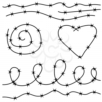 Barbed Wire Silhouettes Isolated on White Background