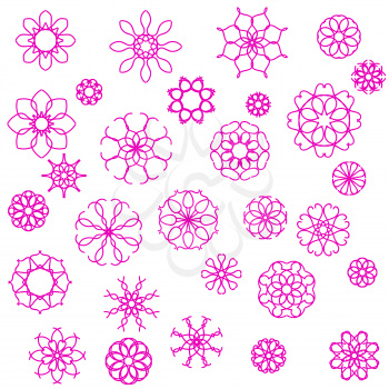 Pink Flower Icons Isolated on White Background