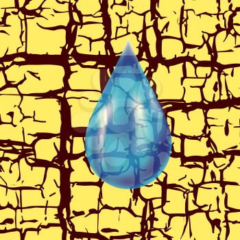 Blue Water Drop on Yellow Grunge Background