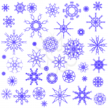 Blue Snow Flakes Isolated on White Background