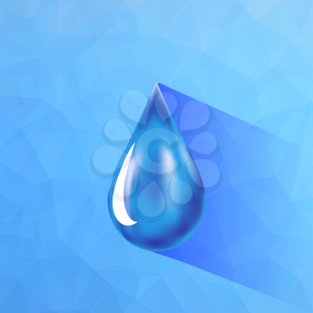 Water Drop Icon Isolated on Blue Polygonal Background