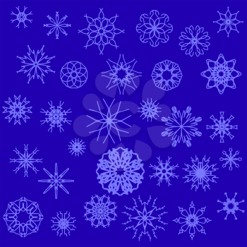 Winter Snow Flakes Isolated  on Blue Background