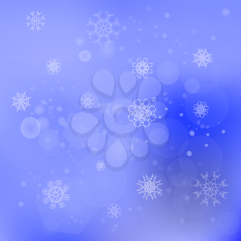 Snow Flakes Background. Blurred Winter Blue Pattern 