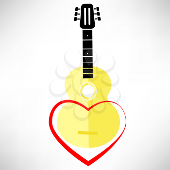 Classic Guitar and Red Heart Isolated on White Background