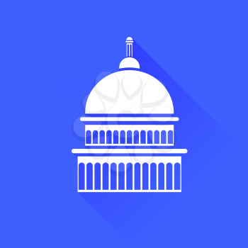 Capitol Icon Isolated on Blue Background. Long Shadow. 