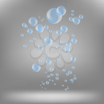 Blue Soap Bubbles Isolated on Grey Background