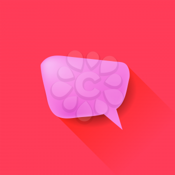 Pink Speech Bubble Isolated on Red Background. Long Shadow