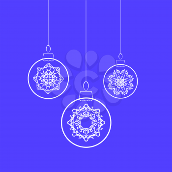 Christmas Balls and Snow Flakes Isolated on Blue Background