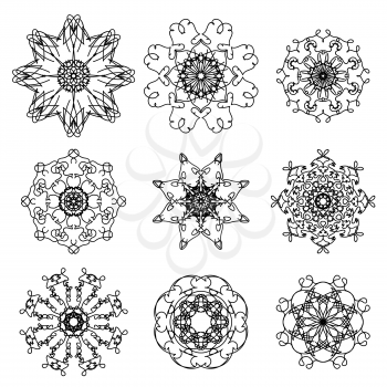 Round Ornamental Geometric Pattern. Silhouettes of Snowflakes