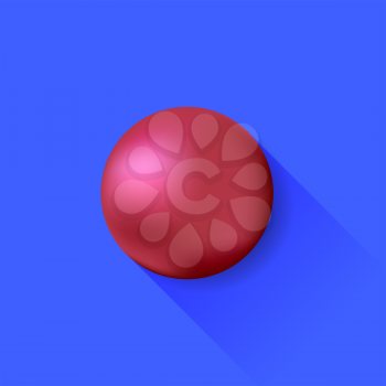 Red Ball Isolated on Blue Background. Long Shadow