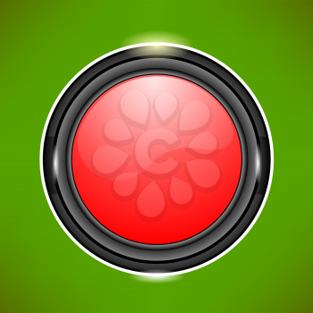 Red Glass Button Isolated on Green Background