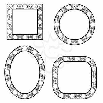 Set of Circle Decorative Frames Isolated on White Background.