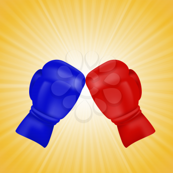 Red and Blue Boxing Gloves Isolated on Yellow Wave Background