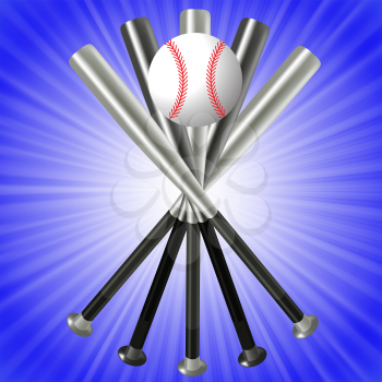 Baseball Bats and Ball Isolated on Blue Wave Background