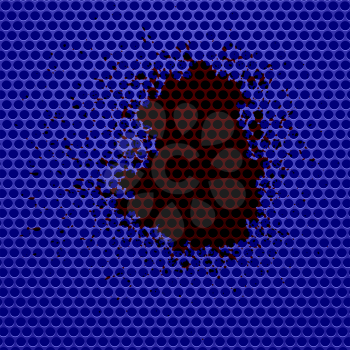 Blue Perforated Background and Blood Splatters. Blue Metal Circle Pattern