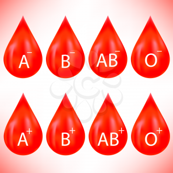 Set of Red Drops Isolated on Pink Background. Blood Drop Icons