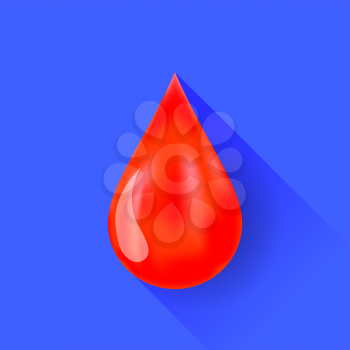 Single Blood Drop Icon Isolated on Blue Background. Long Shadow. 