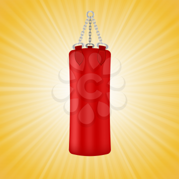 Red Boxing Bag Isolated on Yellow Sun  Background