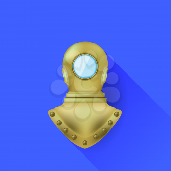 Old Metal Diving Helmet Isolated on Blue Background