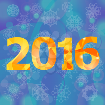 Polygonal New Year Numbers on Blue Snow Flake Background