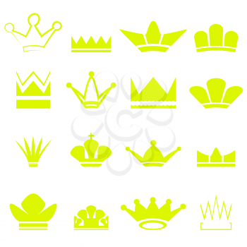 Set of Gold Crowns Silhouettes Isolated on White Background