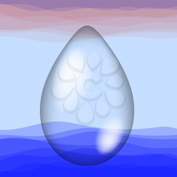 Transparent Water Drop on Blue Water wave Background