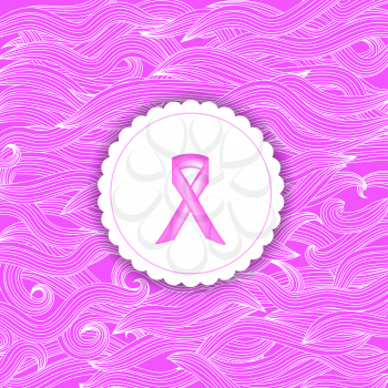 Pink Ribbon on White Paper Sticker.  Breast Cancer Awareness Pink Ribbon