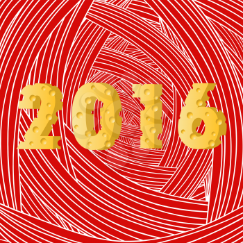 Cheese New Year Numbers on Red Wave  Background