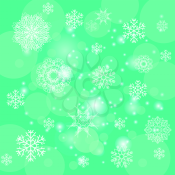 Abstract Winter Snow Background. Abstract Green Winter Pattern.  Snowflakes Background