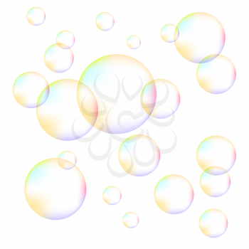 Transparent Colorful Foam Bubbles Isolated on White Background