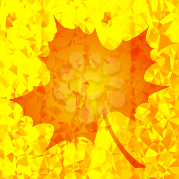 Single Orange Mosaic Autumn Leaf on Yellow Polygonal Background