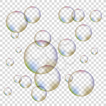 Set of Colorful Transparent Foam Bubbles Isolated on Checkered Background