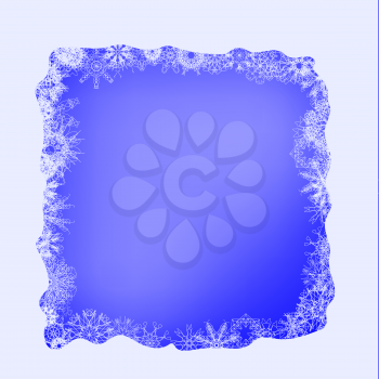 Winter Frame. Set of Different Winter Snowflakes on Blue Background
