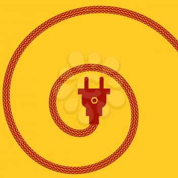 Electric Plug Concept on Orange Background. Spiral Braided Wire.