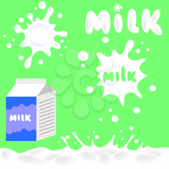 Milk Box and Milk Blots Isolated on Green Background